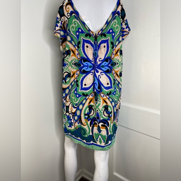 Maeve Blue and Green Mini Sundress V-Neck Resort Wear - Picture 6 of 9